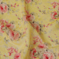 Sunflower yellow viscose fabric with hot pink, pale brown print having gold laminated stone work in floral design-D9262 Regal Fabrics