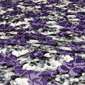 Purple Premium Italian silk chiffon dirac (makmal) fabric with black and white print having same tone velvet jacquard in floral design-D8686 Regal Fabrics