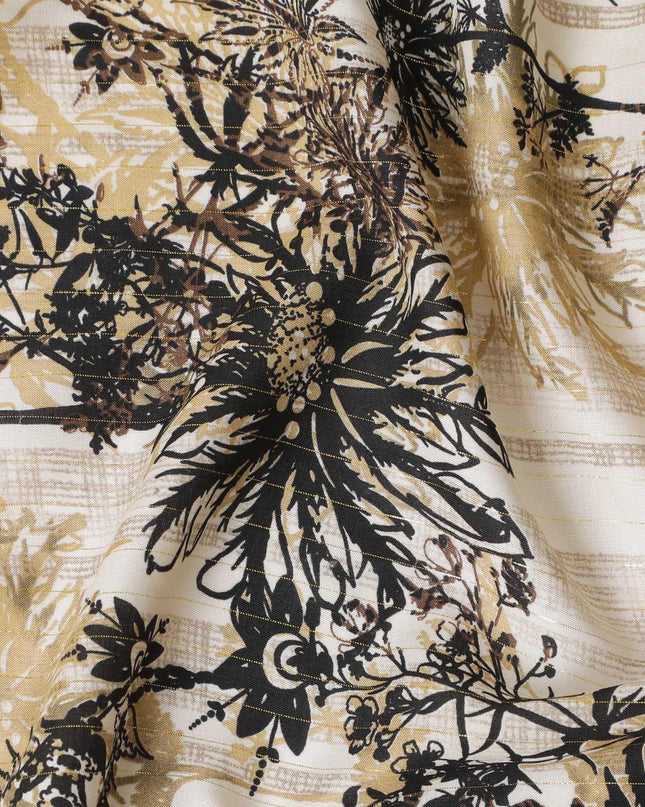 Beige viscose crepe printed fabric with multi colour prints in floral design-D11160