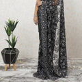 Black, Cloud grey two tone Premium French chantilly lace saree having stone work in floral design-D9588