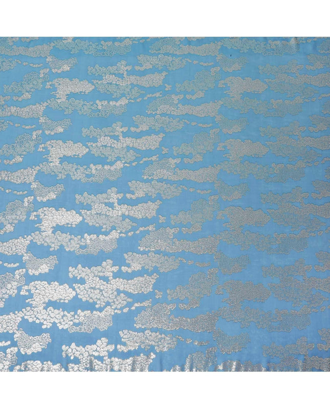 قماش شيفون حريري نقي فاخر باللون الأزرق والأخضر مع لوركس معدني ذهبي بتصميم فاخر -D10345