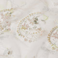 Light beige lace fabric with same tone embroidery having multicolor print, beads and sequins in floral design-D7735