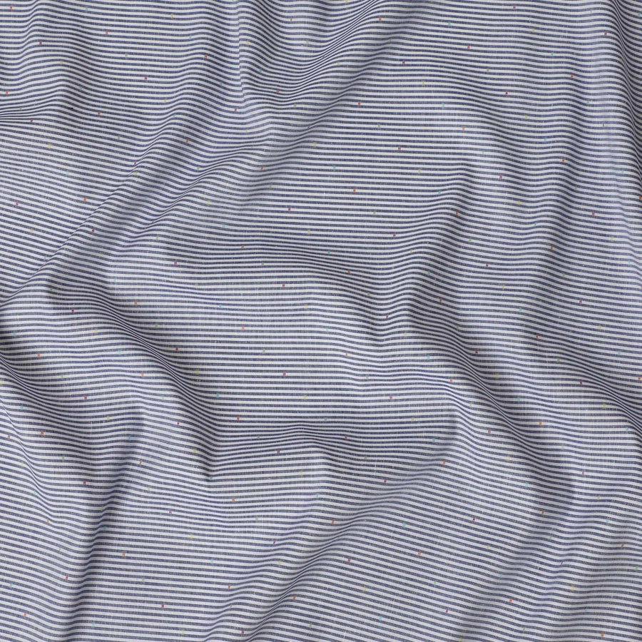 White premium pure linen fabric with blue weave in stripe design having multicolor jacquard-D11100