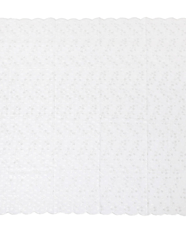 قماش الفوال القطني الخالص الأبيض (الثوب السوداني) مع حبل مشبك بنفس اللون له نفس اللون وتطريز معدني رمادي بتصميم الأزهار-D13830