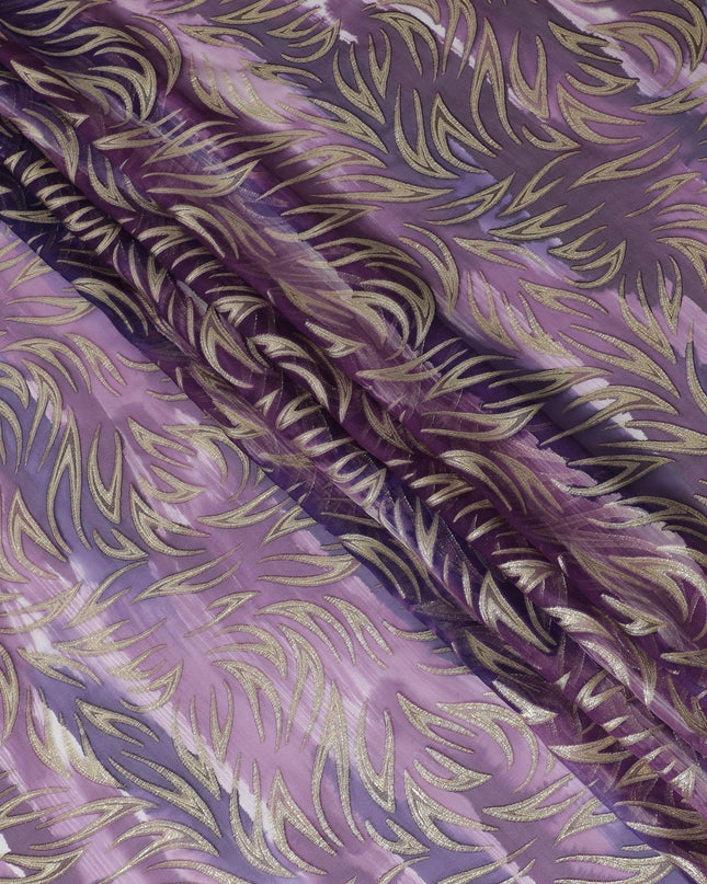 قماش شيفون من الحرير الخالص متعدد الألوان مع لوريكس معدني ذهبي بتصميم تجريدي-D14071