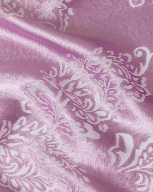 قماش شيفون حريري خالص فاخر باللون الوردي الخزامي بتصميم زهور-D13109
