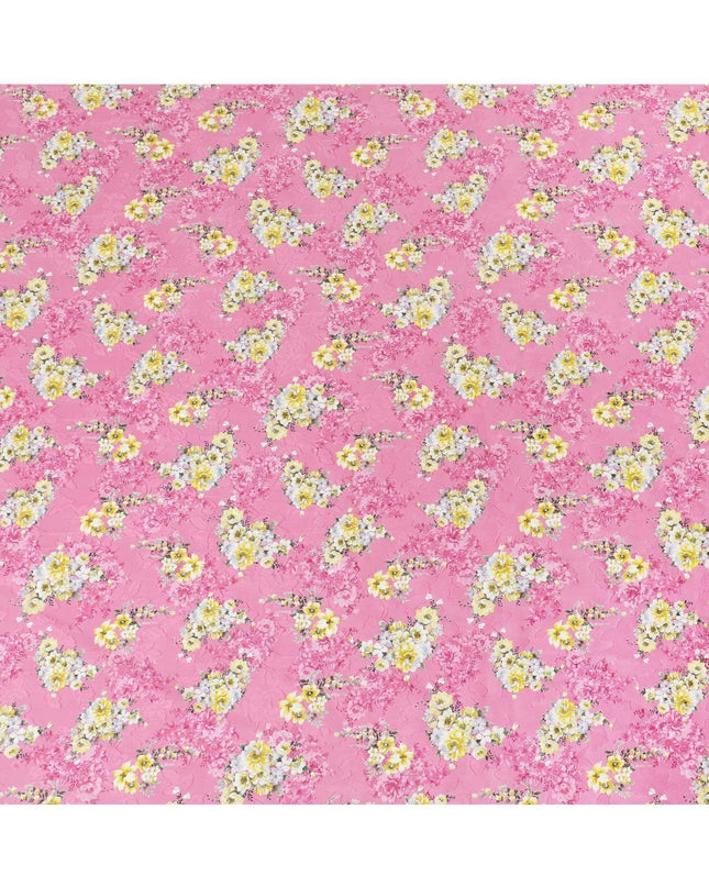 Hot Pink uragiri cotton voile fabric with same tone jacquard having multicolor print in floral design-D10062