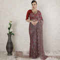 Red, Coin grey Premium pure 2tone French chantilly lace saree having stone work in floral design-D14511