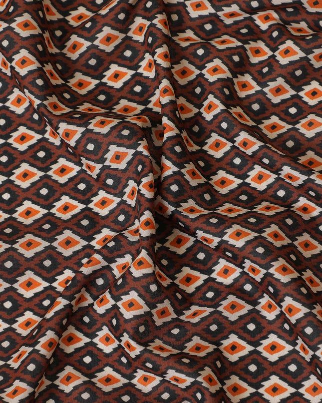 قماش عشبي قطن إسباني 100% بني فاخر مع طباعة باللون الأسود والبيج والبني بتصميم تجريدي-D9237