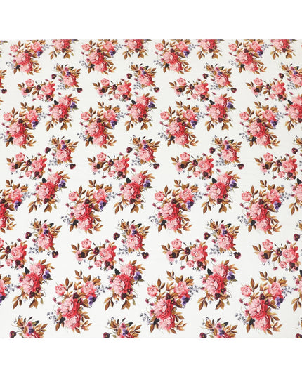 Cloud grey premium pure silk crepe fabric with multicolor print in floral design-D9404