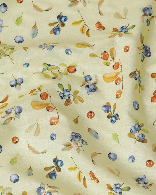 Yellow cotton lawn fabric with multicolor print in fancy design-D15457 Regal Fabrics