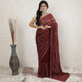 Marron Premium pure wrinkle silk chiffon saree with same tone, gold embroidery having sequins, bead work in fancy design-D13494