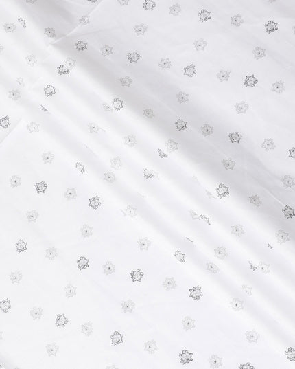 قماش الكتان الخالص الأبيض الفاخر بنسبة 100% مع طباعة باللونين الأسود والرمادي بتصميم الأزهار-D11096