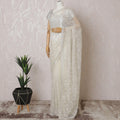 Off white Premium silk organza saree with same tone sequin work and bead work in floral design-D15585