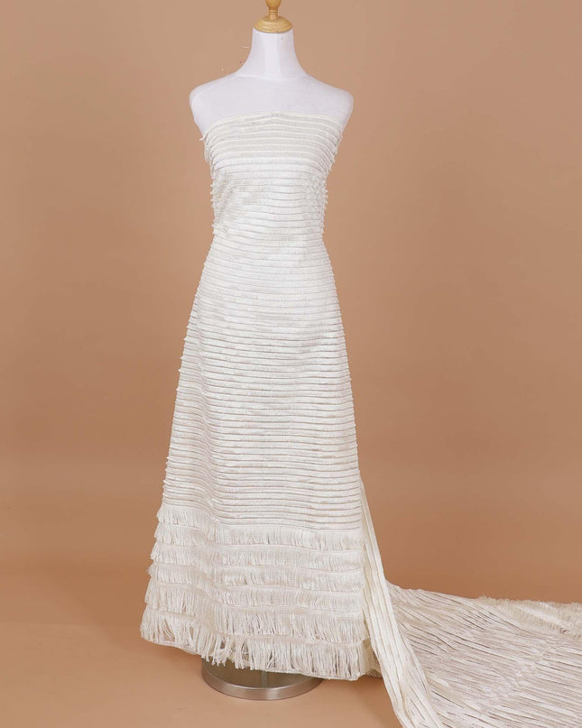 Ivory fancy nylon tulle fabric with same tone embroidery in stripe design-D9184
