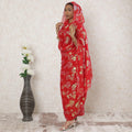 Crimson red Premium pure silk chiffon thobe with gold and mint green metallic lurex in floral design-D14397 Regal Fabrics
