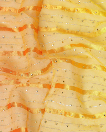 Multicolor synthetic chiffon fabric with gold stripe having same tone metallic dot foil in stripe design-D13653 Regal Fabrics