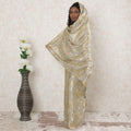 Sand beige Premium pure French (Fransawi) silk chiffon thobe with powder blue viscose having gold metallic lurex in floral design-D14380 Regal Fabrics