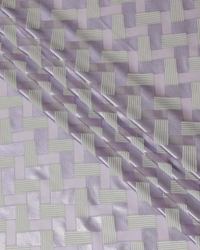 قماش شيفون حريري فرنسي (فرنساوي) فاخر مع فسكوز رمادي سحابي ولوريكس معدني لافندر بتصميم تجريدي -D12719