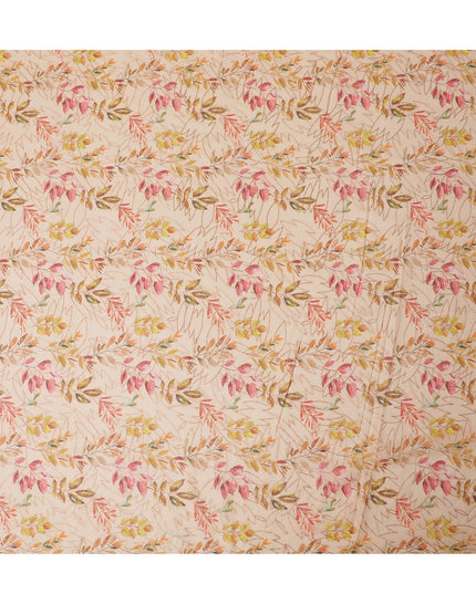 Light brown Premium pure cotton voile fabric with same tone embroidery having multicolor print in Leaf design-D13243