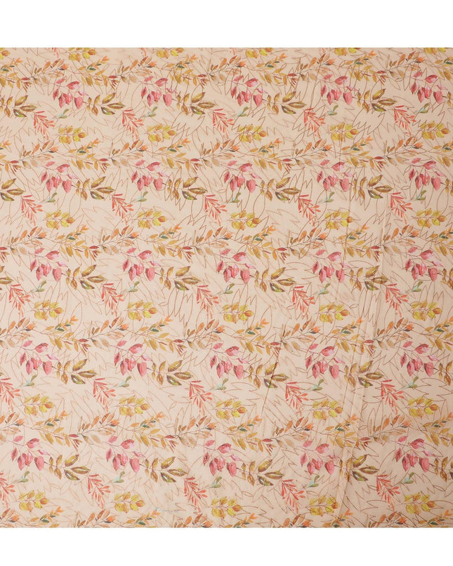 Light brown Premium pure cotton voile fabric with same tone embroidery having multicolor print in Leaf design-D13243