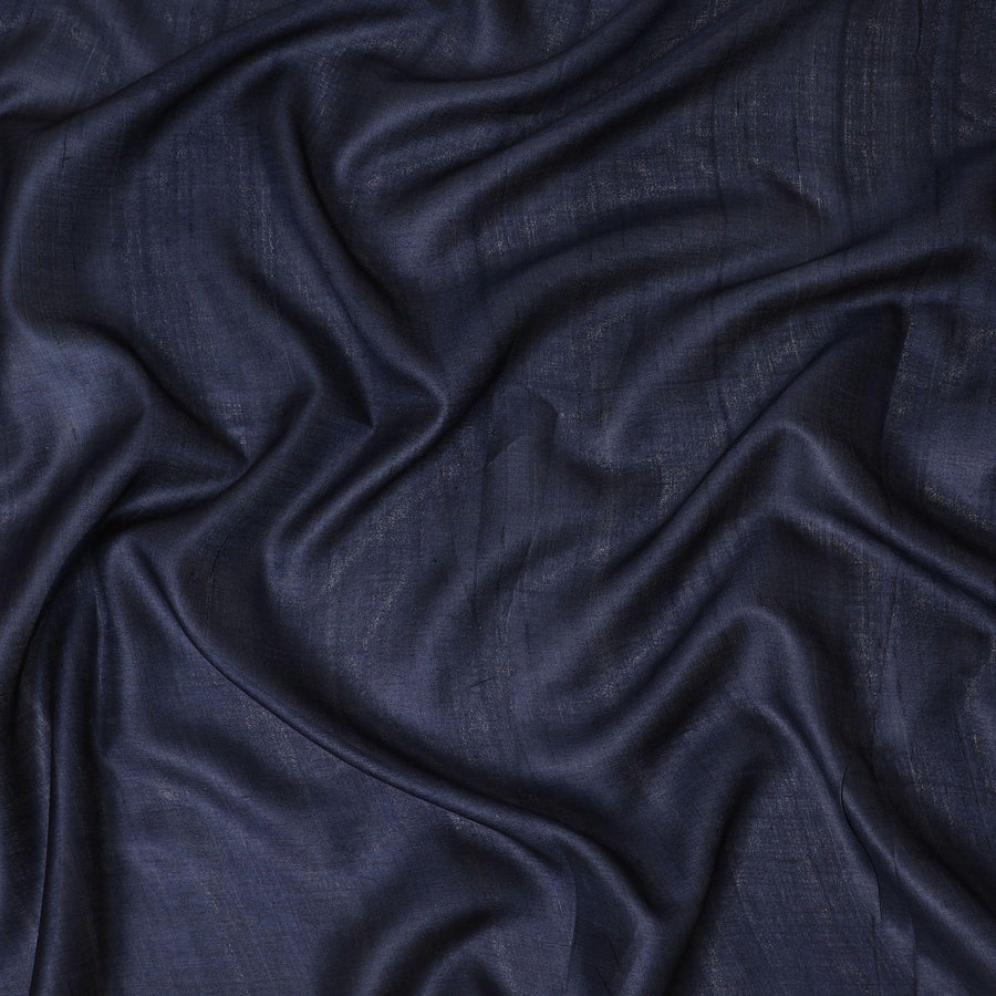 Navy blue plain blended tussar silk fabric-D12243