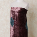 Wine silk blended velvet fabric with teal green embroidery having stone work in border design-D14103 Regal Fabrics