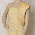 Blonde yellow georgette kameez with same tone embroidery having sequin, bead work and stone work in floral design. Blonde yellow plain salwar having silk organza dupatta with bead work and stone work-D12671