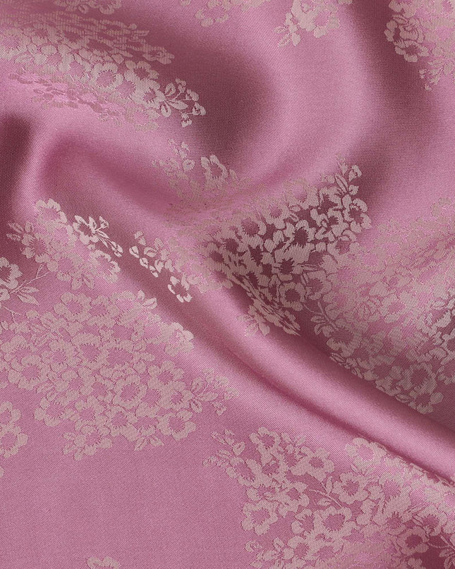 Rose pink premium pure silk crepe fabric with beige jacquard in floral design-D13890 Regal Fabrics
