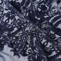 Navy blue nylon tulle fabric with same tone embroidery in floral design-D11746