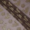 Brown premium pure French (Fransawi) silk chiffon fabric with gold metallic lurex in floral design-D14219
