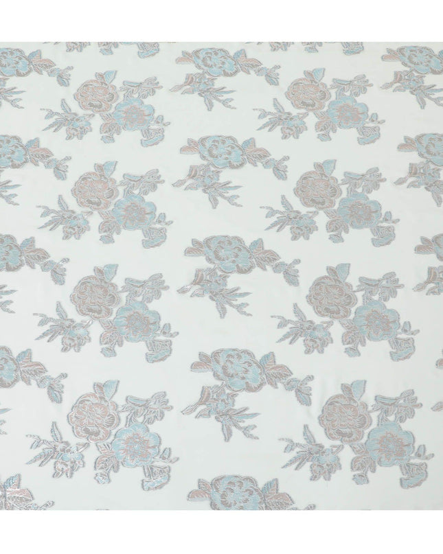 قماش شيفون من الحرير الخالص الفاخر باللون الأخضر مع لوريكس معدني فضي وأزرق فاتح ونحاسي بتصميم زهور-D11500