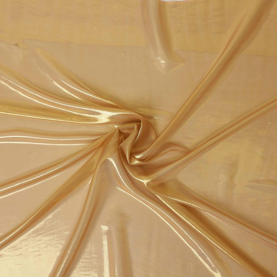 شيفون من الحرير الخالص باللون البيج اللاتيه مع لوريكس معدني ذهبي بتصميم مخطط -D9228