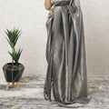 Navy blue plain Premium French lame Saree with gold foil finish-D9566