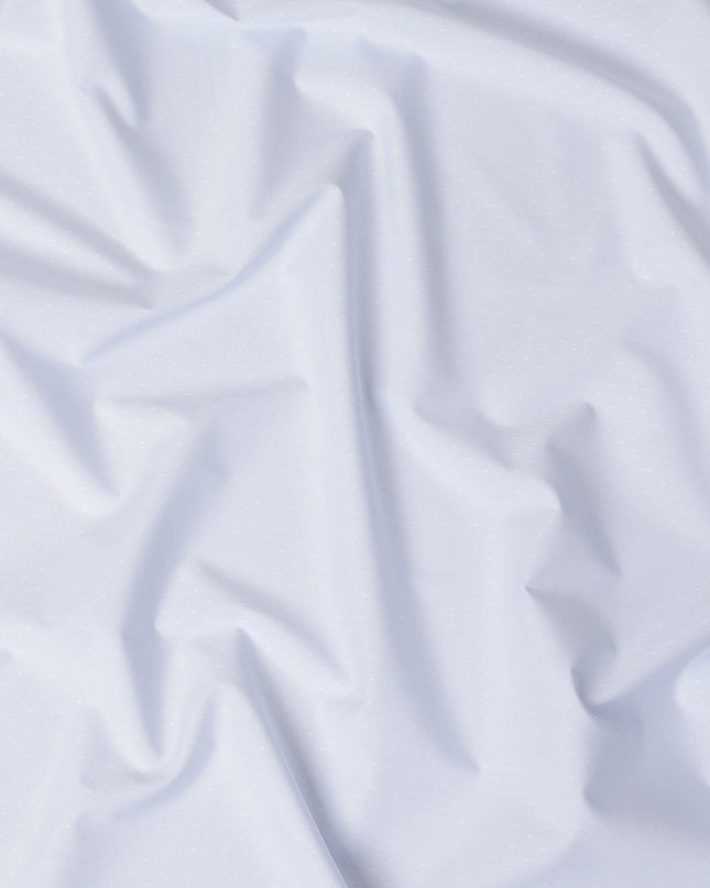 Light powder blue blended cotton shirting fabric with same tone self design-D10831