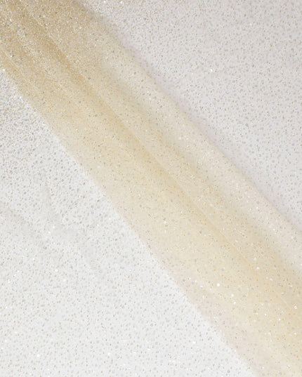 Gold nylon tulle fabric with same tone sequins and bead work in fancy design-D13966 Regal Fabrics