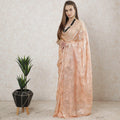 Salmon peach Premium French silk chiffon saree with same tone viscose and gold metallic lurex in floral design-D10202