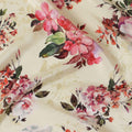 Beige synthetic crepe fabric with multicolor print in floral design-D14458