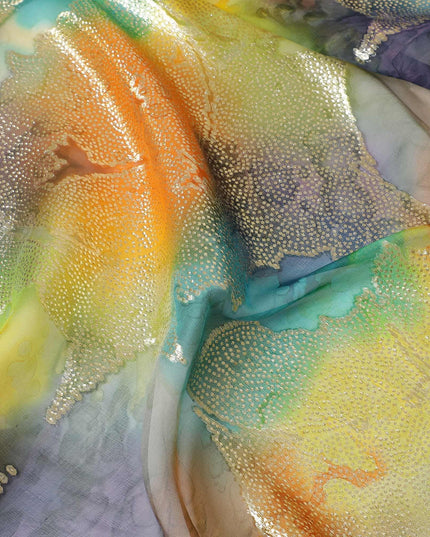 قماش شيفون حريري نقي فاخر متعدد الألوان مع لوريكس معدني ذهبي بتصميم زهور-D9279
