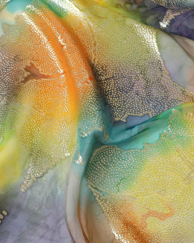 قماش شيفون حريري نقي فاخر متعدد الألوان مع لوريكس معدني ذهبي بتصميم زهور-D9279