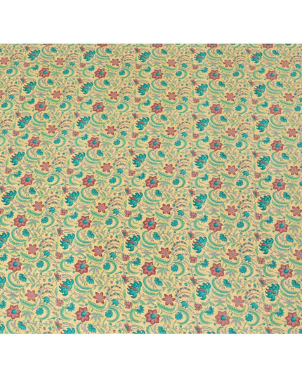 Mellow yellow pure silk crepe fabric with multicolor print in floral design-D8115 Regal Fabrics