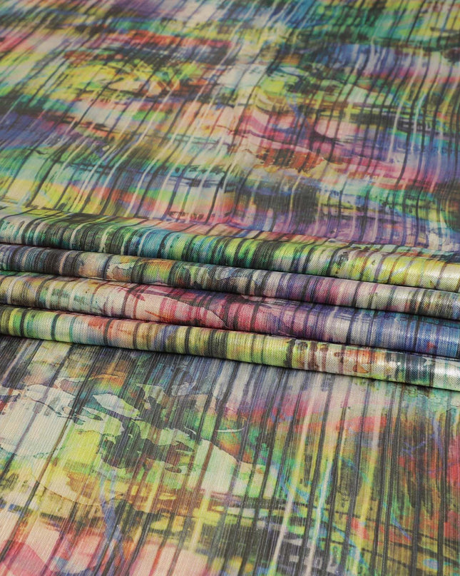 Multicolor synthetic chiffon fabric with multcolor print and metallic lurex in abstract design-D8514 Regal Fabrics