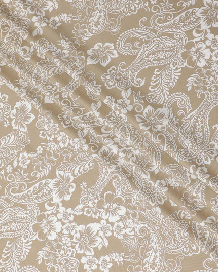 Beige premium Italian viscose fabric with off white print in fancy design-D12535