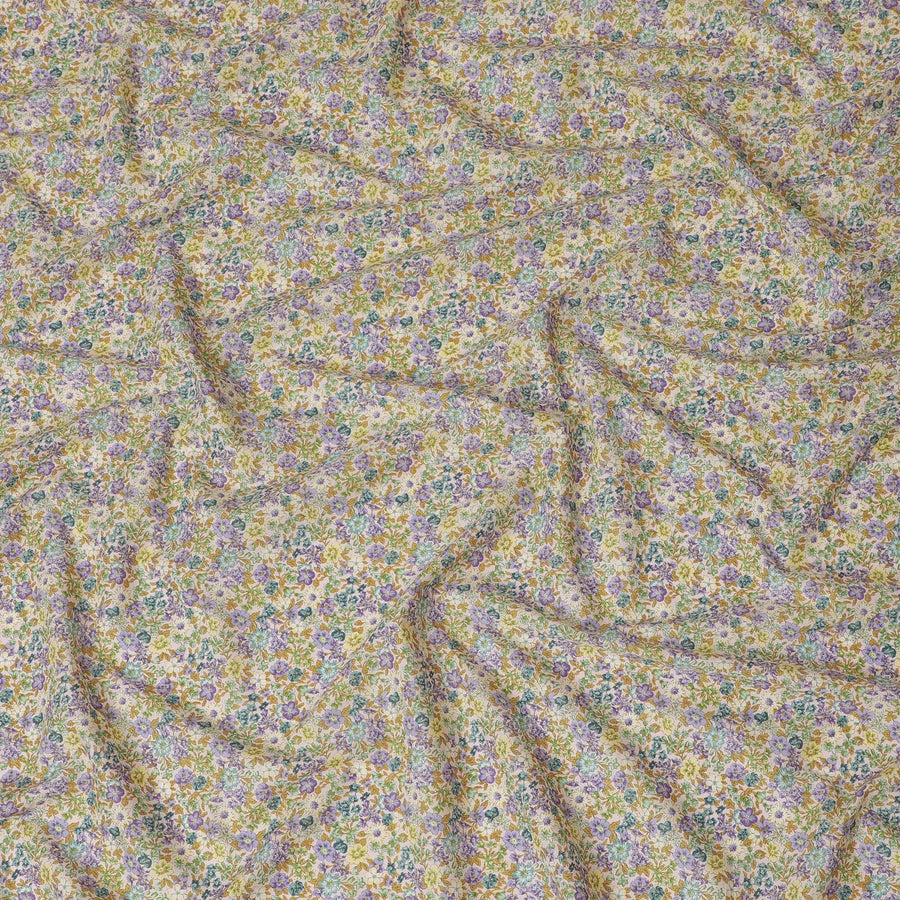 Beige cotton lawn fabric with multicolor print in floral design-D15213