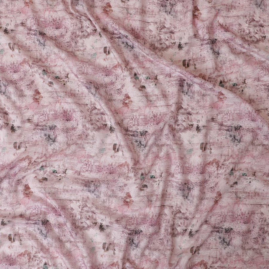 قماش قطني وردي فاتح بنفس اللون وطباعة خضراء بتصميم تجريدي-D9017