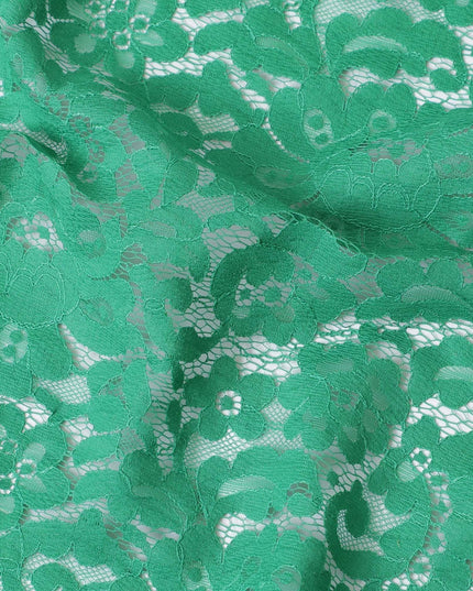 Jade green lace fabric with same tone embroidery in floral design-D11757