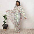 Light rose pink premium pure silk chiffon thobe with multicolor print having neon green metallic lurex in floral design-D11633 Regal Fabrics
