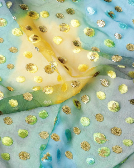 Multicolor premium pure silk chiffon makmal dirac with multicolor velvet jacquard in polka dot design-D9652 Regal Fabrics