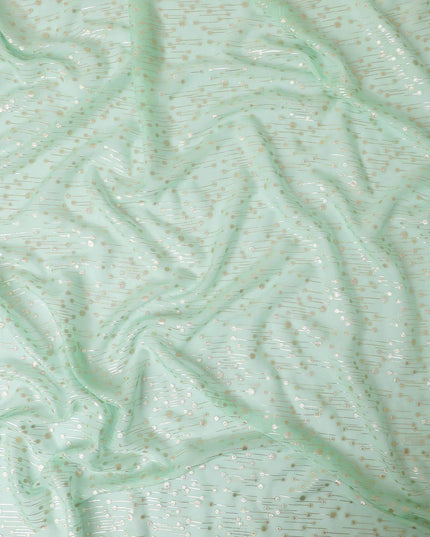 قماش شيفون حريري نقي فاخر باللون الأخضر الفيروزي الفاتح مع لوركس معدني ذهبي وفضي بتصميم فاخر-D13231