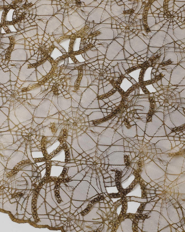 Khaki brown nylon tulle fabric with cut work and sequins in web design